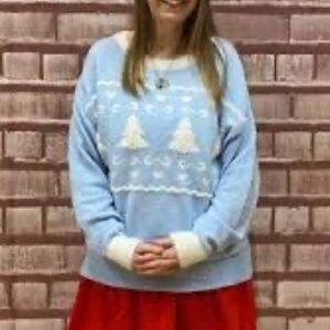 Chic Light Blue and White Women's Sweater